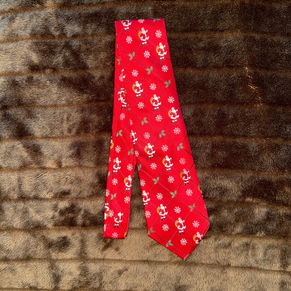 Holiday Traditions by‎ Hallmark Christmas Necktie Bright Red 100% Silk Tie